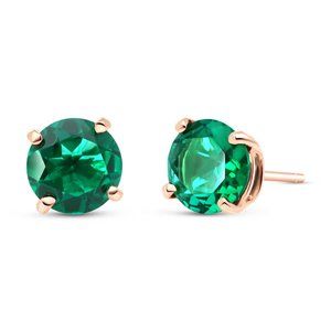 14K. SOLID GOLD STUD EARRING WITH LAB. CREATED EMERALDS (Rose gold)
